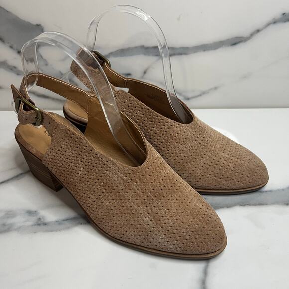 Lucky Brand Women's Brown Perforated Leather Slingback Mule Lideton Bootie Sz 7 - Picture 1 of 7